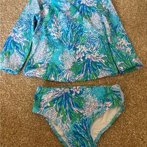 Lilly Pulitzer Girls Aqua Floral Long Sleeve Swim Set